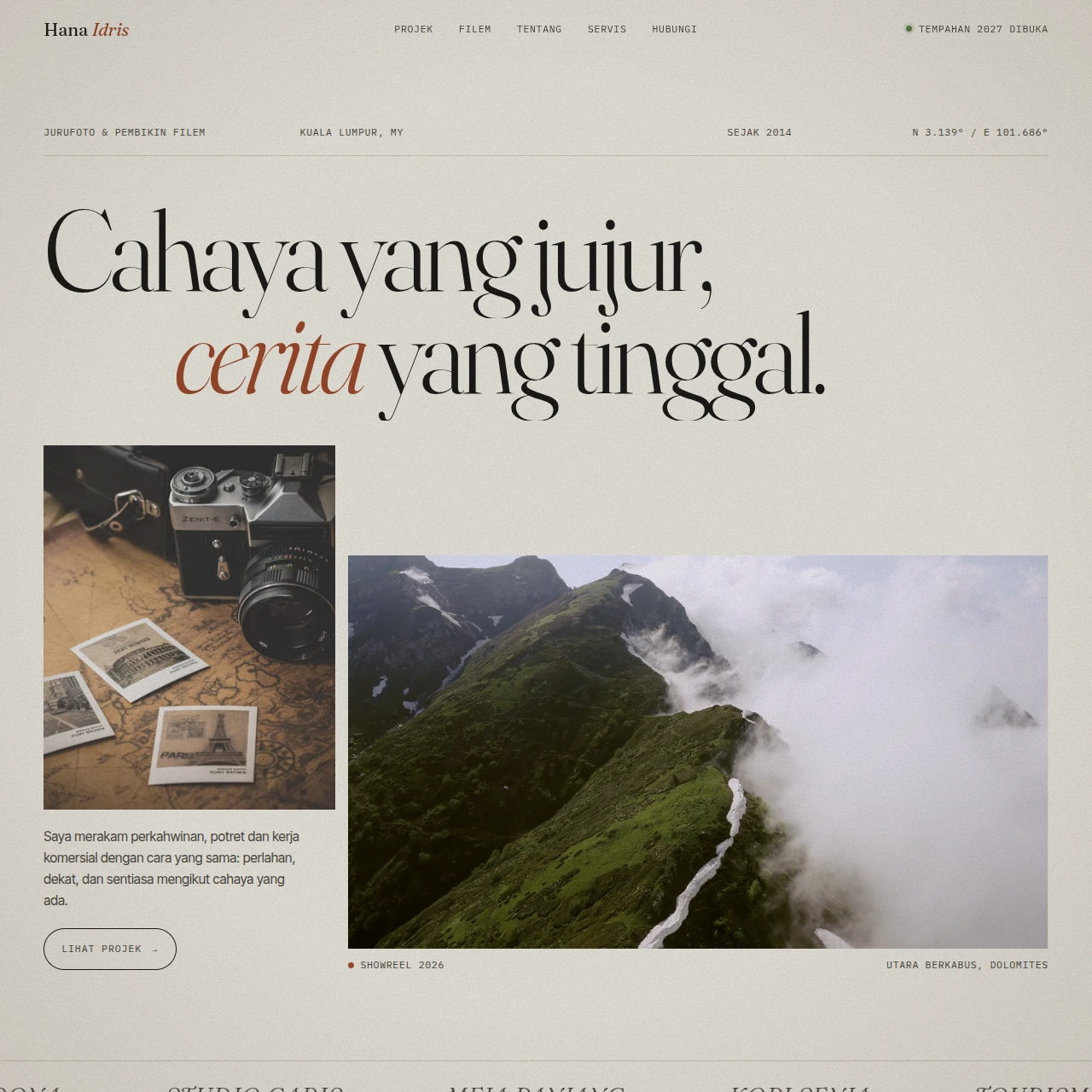 Hana Kamera portfolio website